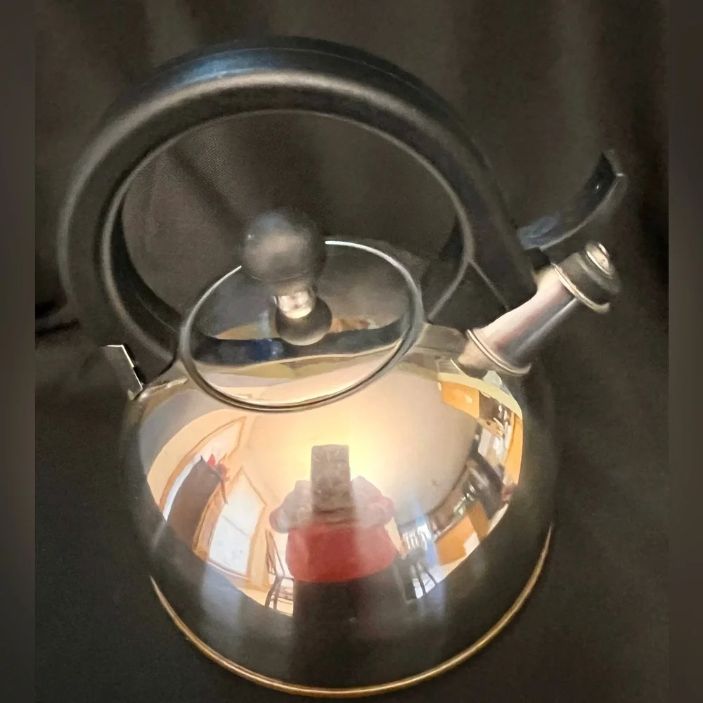 Vintage Copco 1213 Stainless Steel Copper Bottom Whistling Tea Kettle Small 6x7”